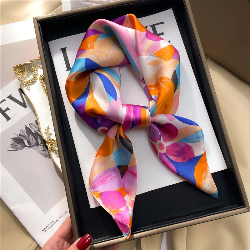 Silk Satin Headkerchief for Women Luxury Design Neck Tie Scarf Female Hair Hand Wrist Foulard Shawl Hijab Bandana