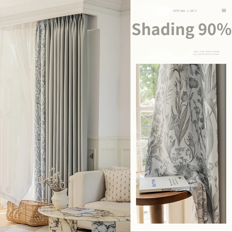 French Pastoral Style Blackout Curtains Light Luxury Bedroom Minimalist Living Room Bay Window Drapes 100% Polyester Home Balcony