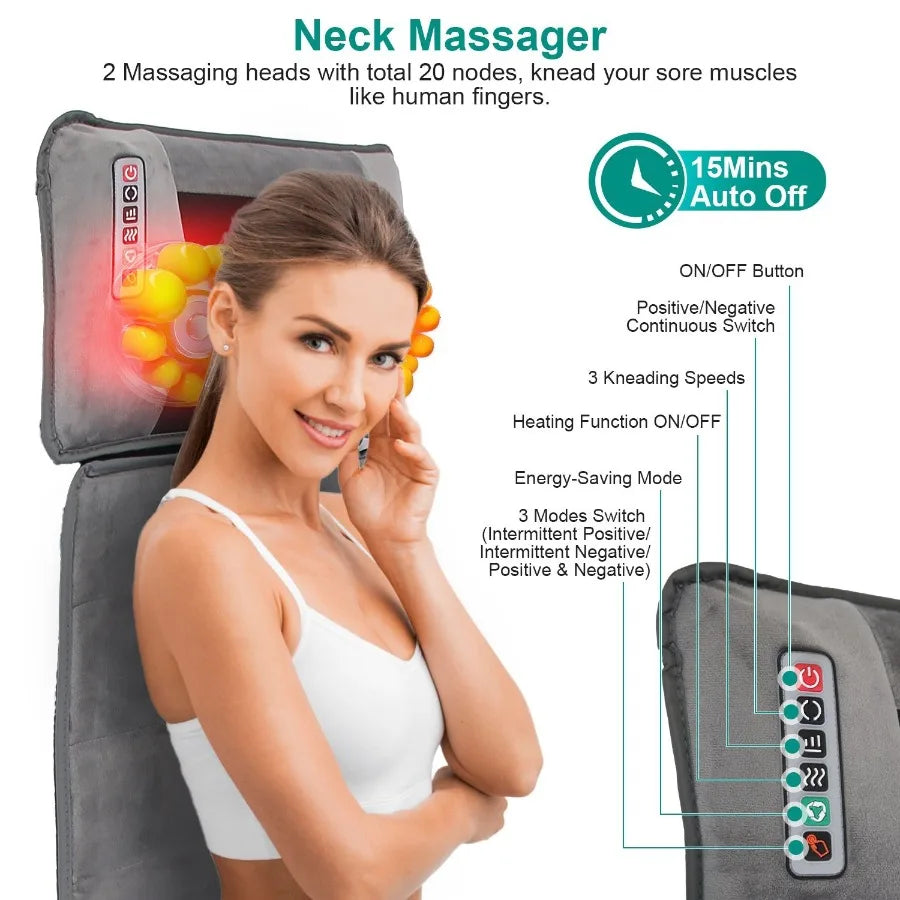 Full Body Electric Massage Mat with Heat Vibration Cushion Back Massage Mattress Chair Pad with Neck Massage Pillow