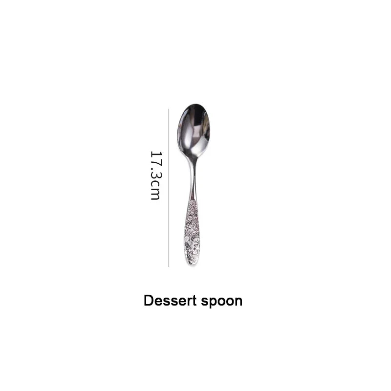 1/3Pieces Gold Cutlery Set Stainless Steel Vintage Western Dinnerware Luxury Tableware Engraving Forks Knive Spoons Sliverware