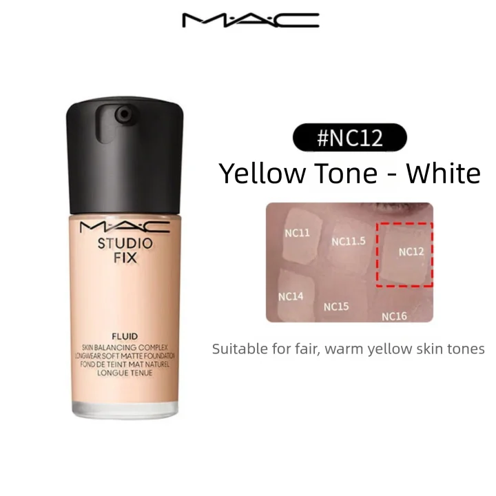 MAC Studio Fix Fluid 30ml - 24HR Matte Finish, Oil Control, Full Coverage Make Up Foundation (Shades: N12/NC12/NC15/N18)