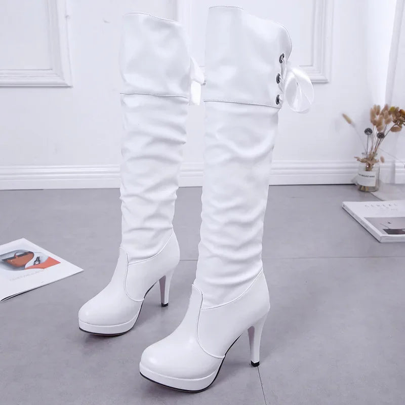 Women Classic Luxury Soft Leather Comfortable High Knee Boot Red Sole Shoe