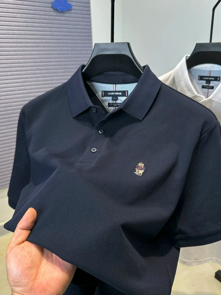 100% cotton high-end brand men short sleeve polo shirt cartoon bear embroidery comfort texture skin friendly breathable T-shirt