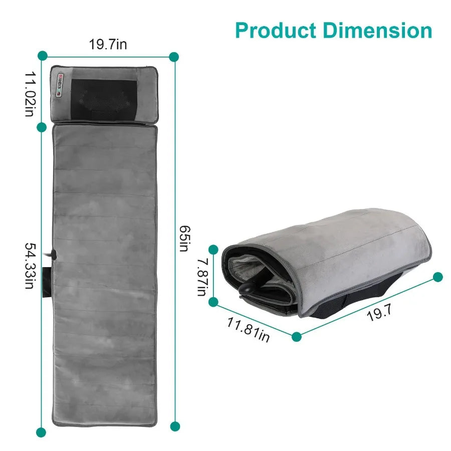 Full Body Electric Massage Mat with Heat Vibration Cushion Back Massage Mattress Chair Pad with Neck Massage Pillow