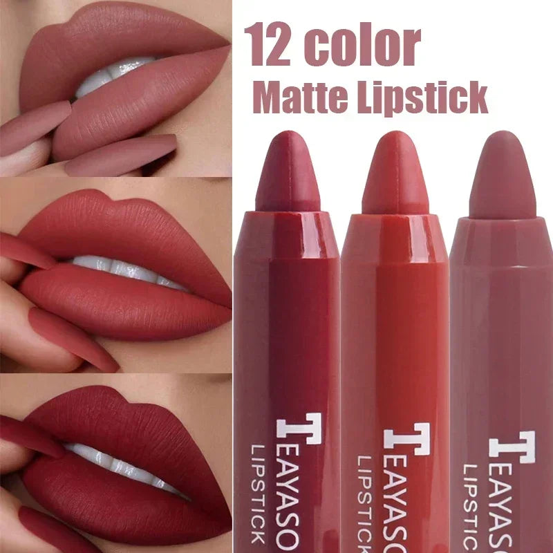12 Colors Velvet Matte Lipstick Pen Waterproof Lasting Nude Crayon