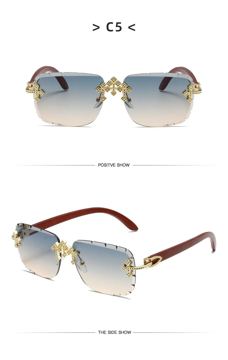 Luxury Steampunk Rimless Square Men Sunglasses UV400
