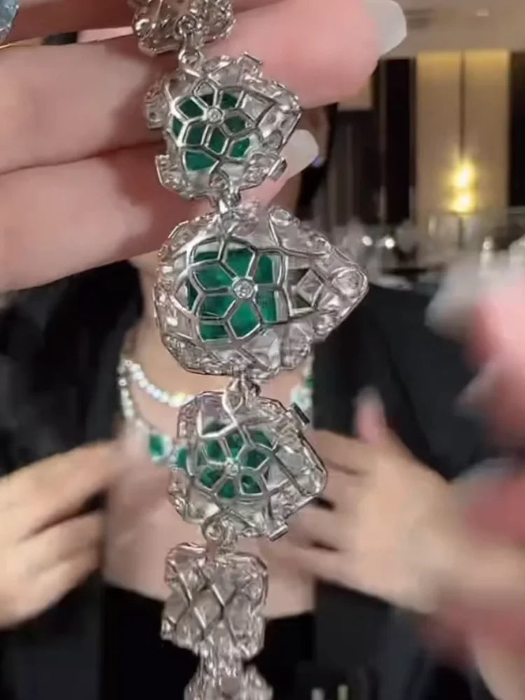 100% 925 Sterling Silver Created Emerald Lab Diamond Pendant Necklaces for Women Fine Jewelry