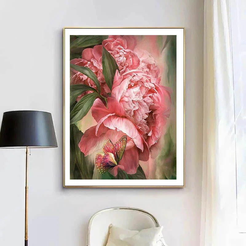 Pink Peony Flower Paintings Poster