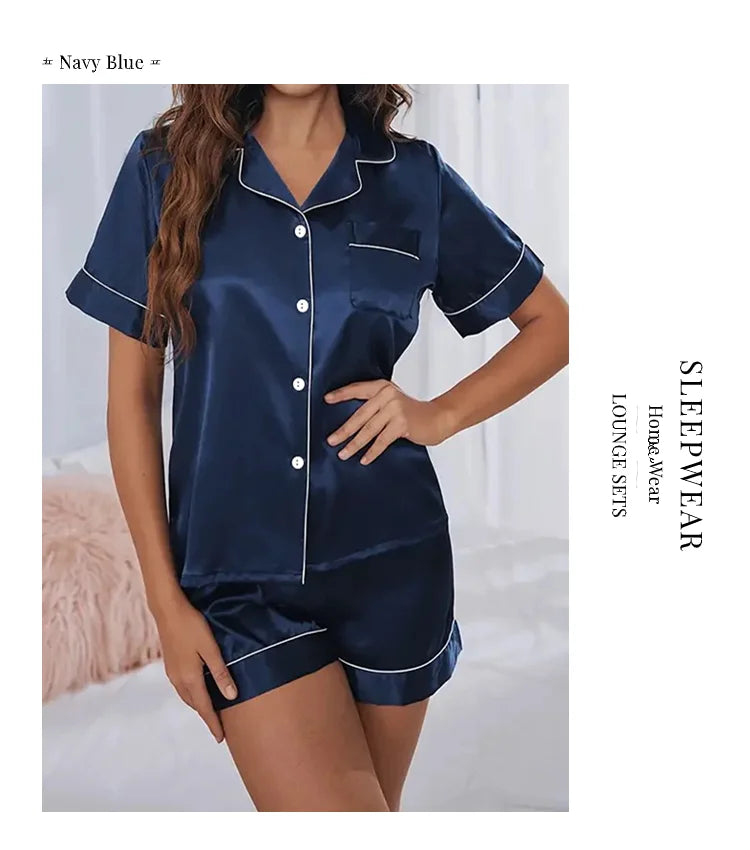 Women Silk Satin Pajamas Set Two-pieces