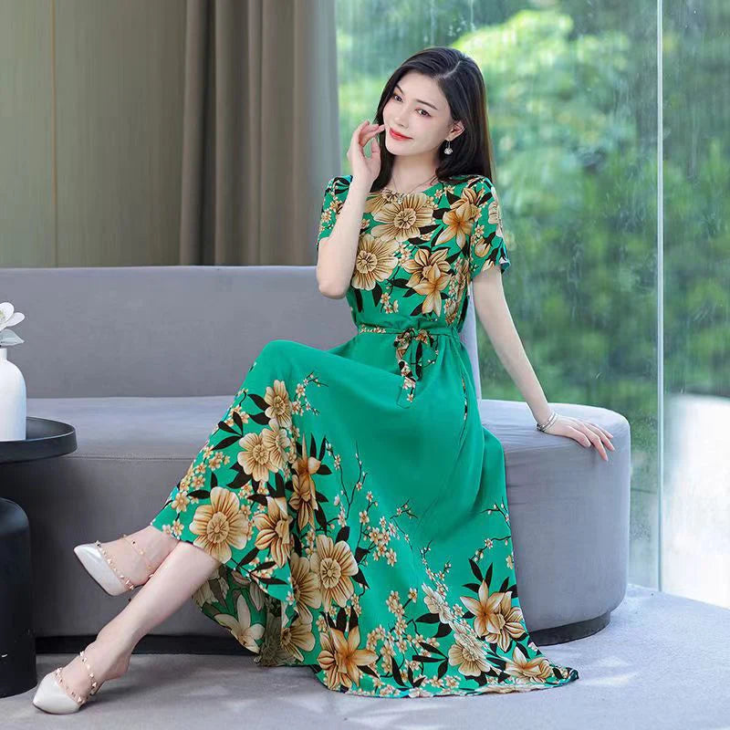 Women Summer Loose Casual O-neck Dresses Plus Size