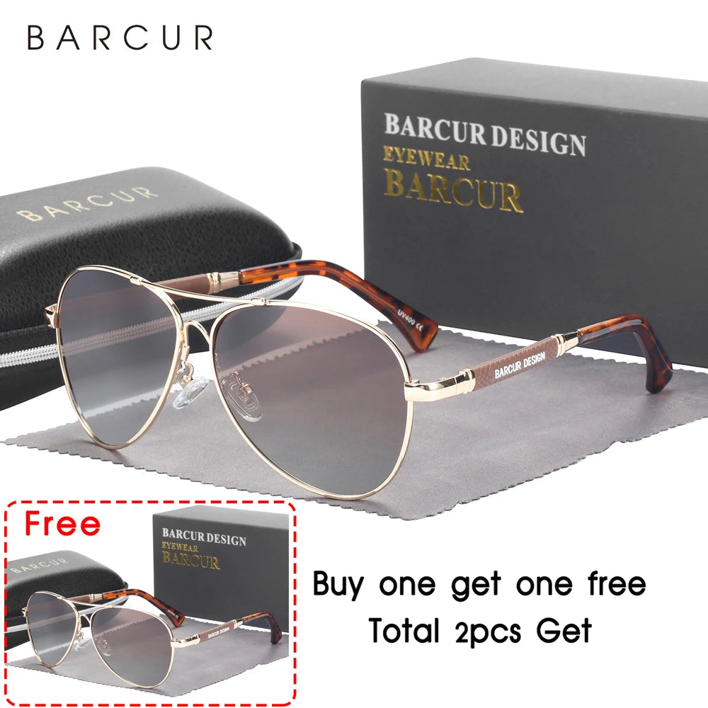 BARCUR Design Frame Sunglasses Polarized For Men Women Pilot Gradient Lens Eyewear Mirror Shades