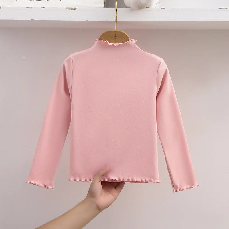 Girl Solid Color Long Sleeved T-shirt