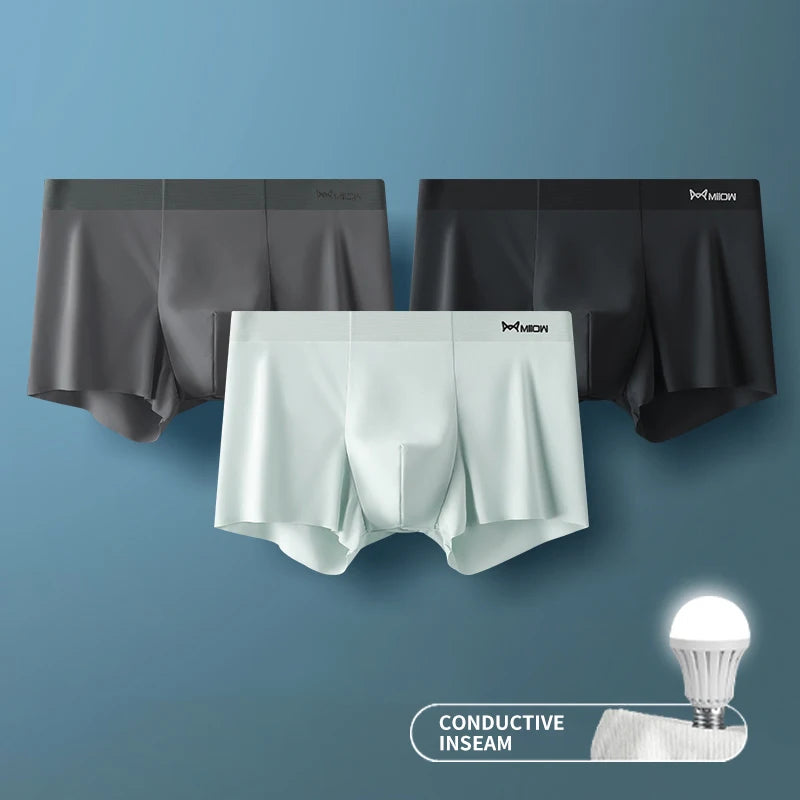 3Pcs Ice Silk Seamless Men Underwear Boxer Shorts Trunk