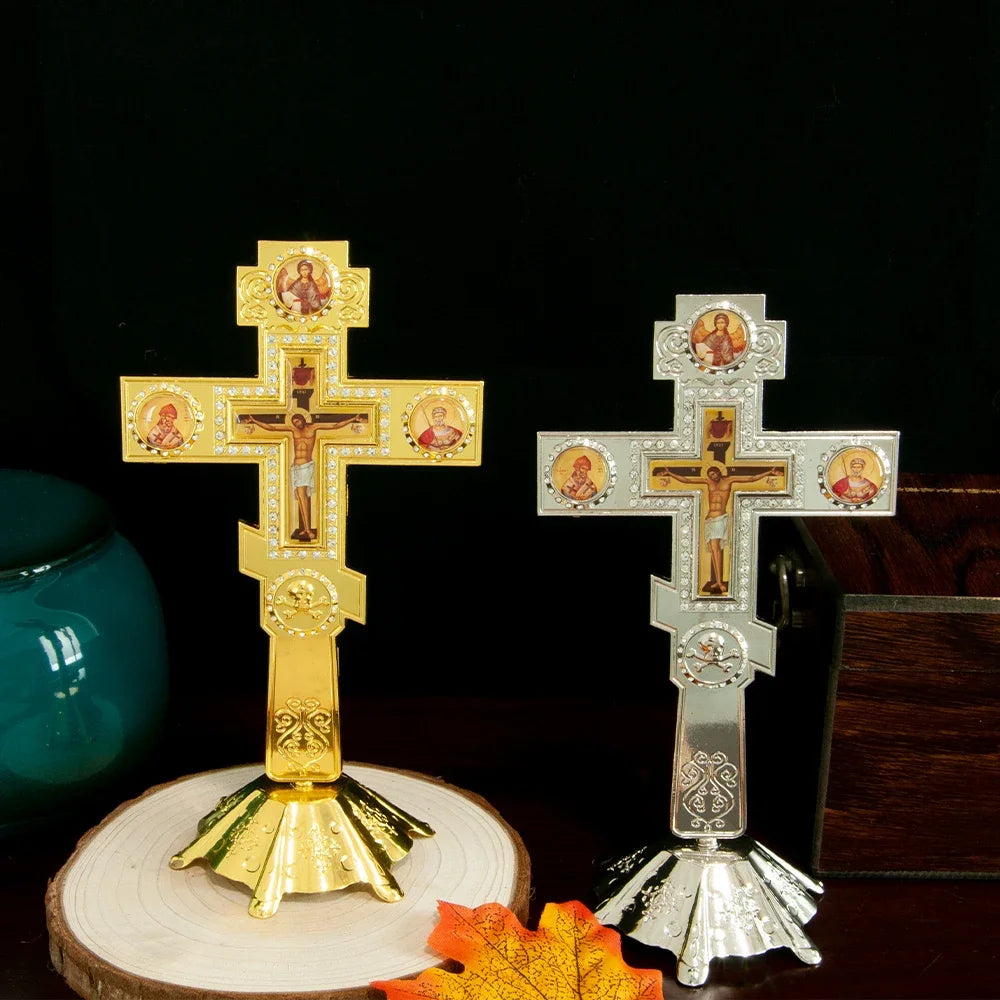 Orthodox Church Cross Gold Planting With Stand Decoration