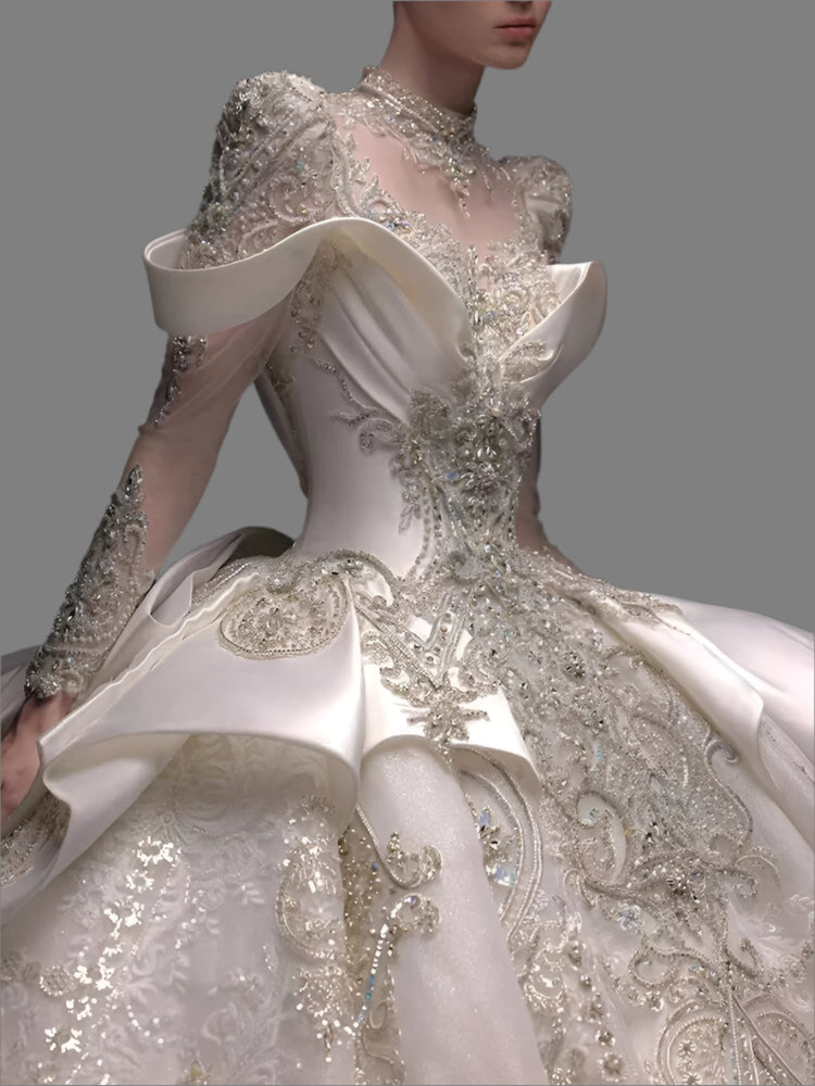 Luxury Bridal Wedding Dress Long Sleeve Princess Sparkling Beaded Customized
