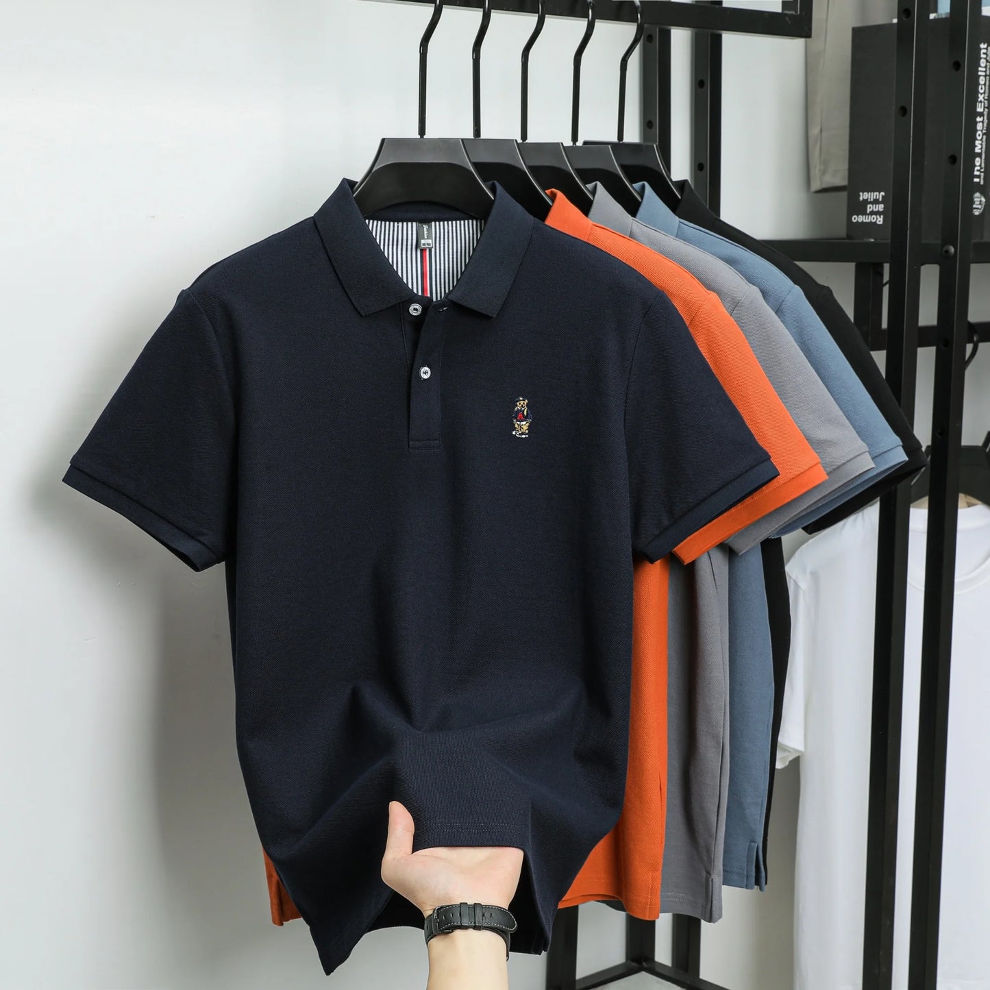 100% cotton high-end brand men short sleeve polo shirt cartoon bear embroidery comfort texture skin friendly breathable T-shirt