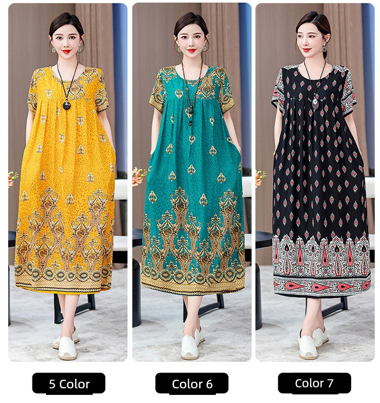 Noble over-the-Knee Middle-Aged Ladieswear Large Swing Noil Poplin Dress
