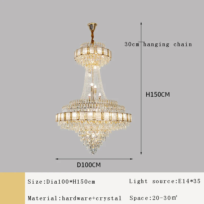 Luxury Gold Large Crystal Chandelier Nordic Home Decoration Led High-end Hanging Lamp