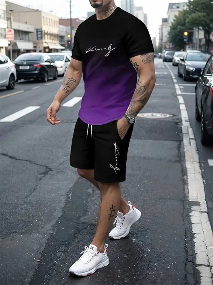 Men's Summer Outfit Short Sleeve T Shirt & Short Set 2 Piece Sportwear 3D Printed