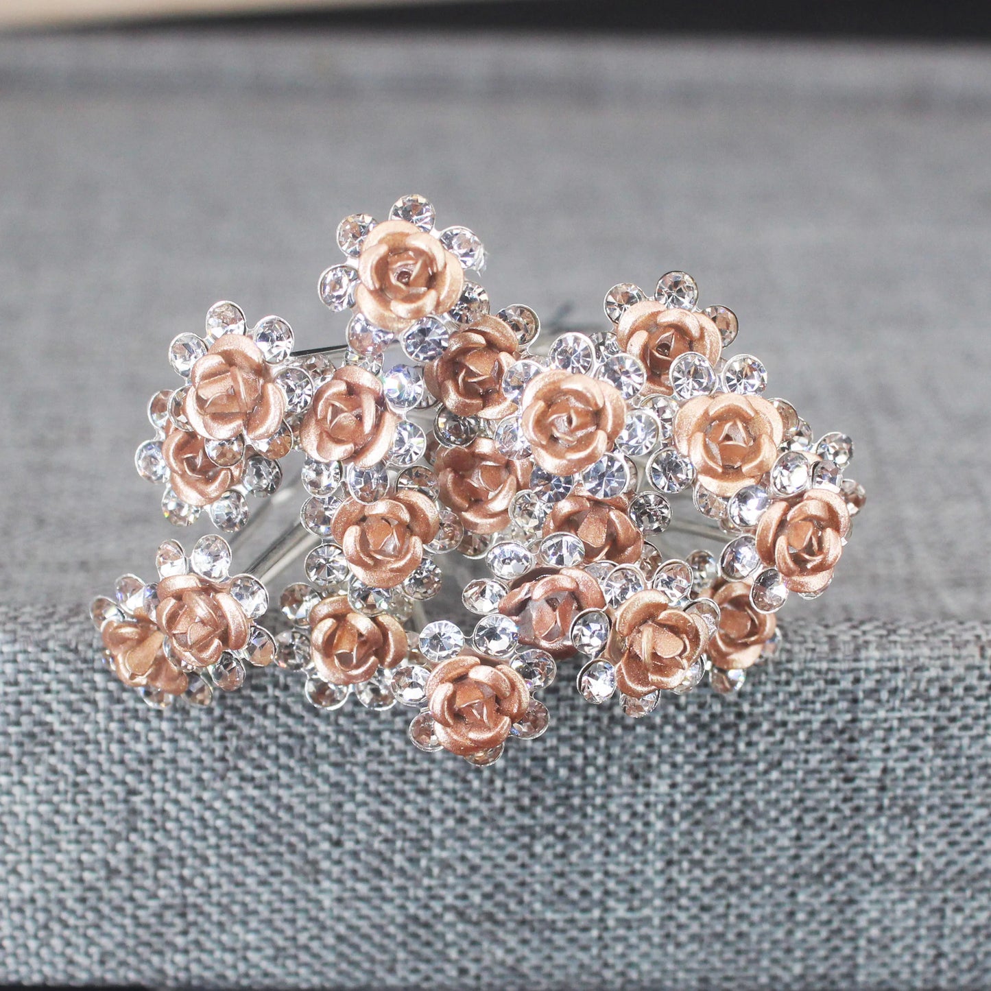 20PCS Rose Flower Rhinestone Hair Clips Crystal Hair Pins for Bridal Wedding Party Daily Hair Jewelry Accessories
