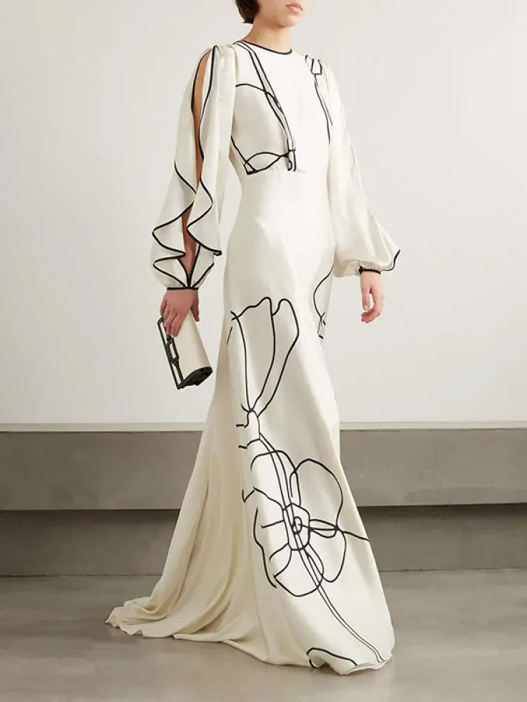British Style Flower Printed Party Evening Dress