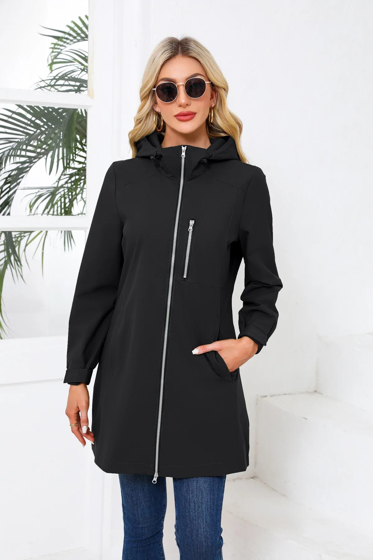 Spring Women's Hooded Long Jacket, Size S-3XL