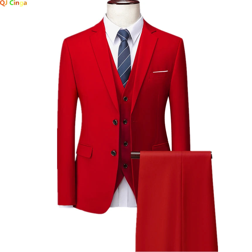 Men's 3 Piece Suit, Jacket Vest Trousers, Slim Fit Blazer Waistcoat Pants