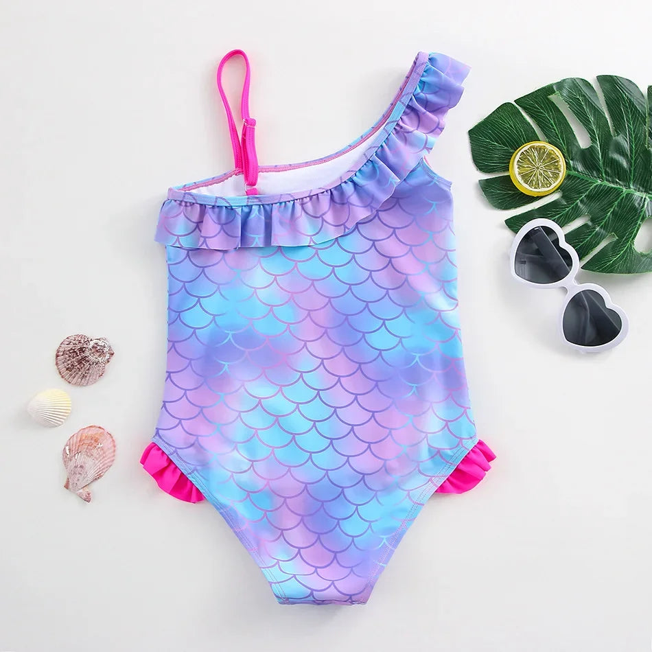 Girl Swimsuit One-Piece Mermaid Fish Scale Unicorn Children's Swimwear 2 - 8 Years