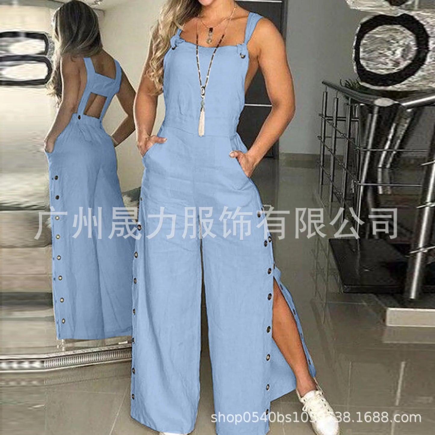 Women's Jumpsuit Solid Color Suspenders Sleeveless Wide Leg Straight Pants