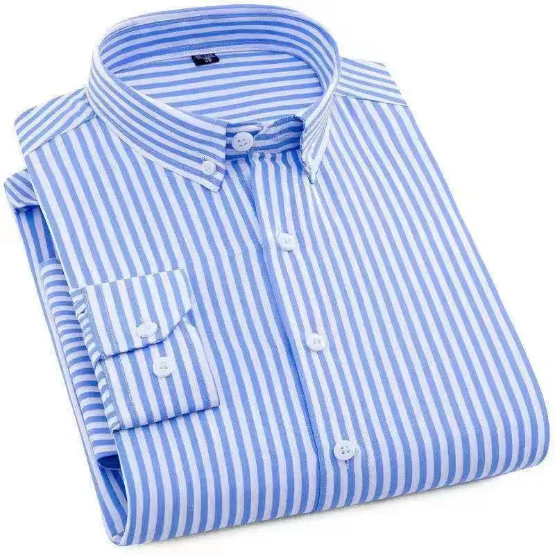 Men's Casual Shirt Long Sleeved Cotton Comfortable Breathable Plaid Striped