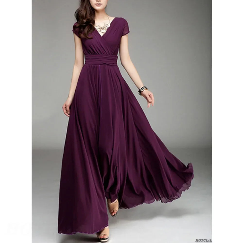Women's Bohemian Maxi Long V-neck Sleeveless Dress