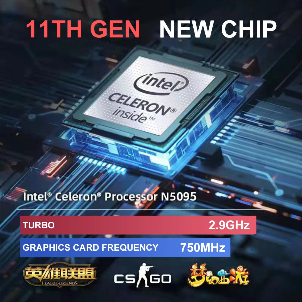 Notebook Windows 10 11 Ram 16GB Rom 256GB 512GB 1TB 2TB SSD Computer 2.4G/5.0G Wifi Bluetooth Intel N5095 Laptop