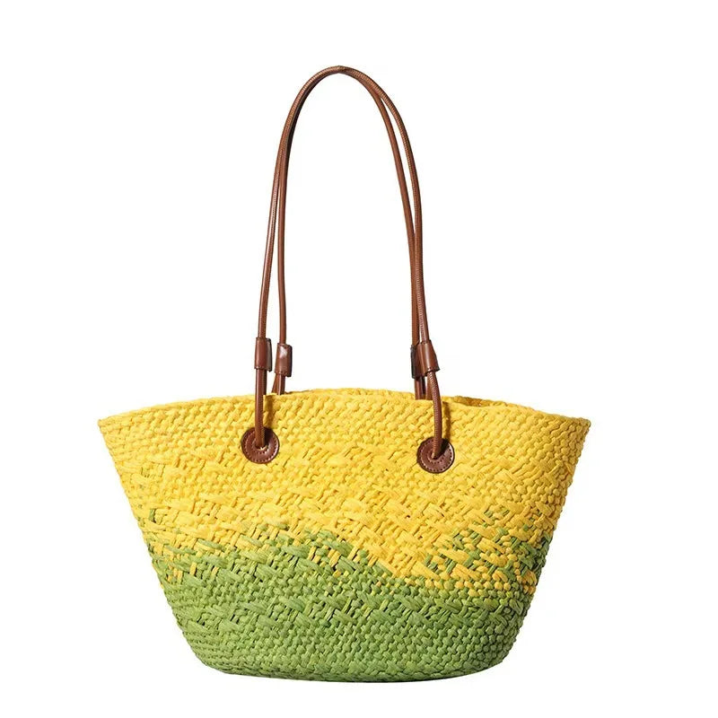 Color Straw Underarm Shoulder Bag, Summer Beach Vacation Travel Tote Bag