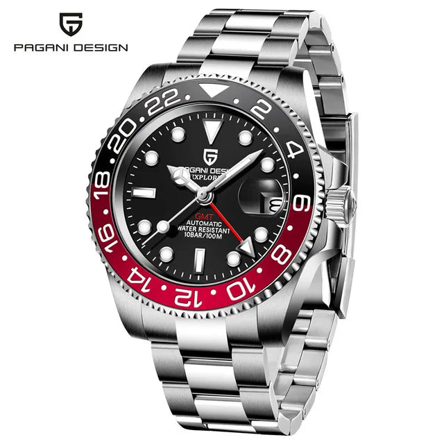 Luxury GMT Men's Mechanical Wristwatch Sapphire Glass Stainless Steel 100M Waterproof Automatic