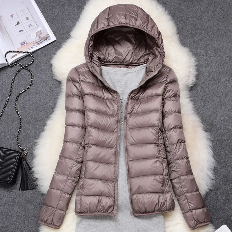 Women Ultra Lightweight Travel Packable Hooded Down Coats Plus Size 5XL 6XL 7XL