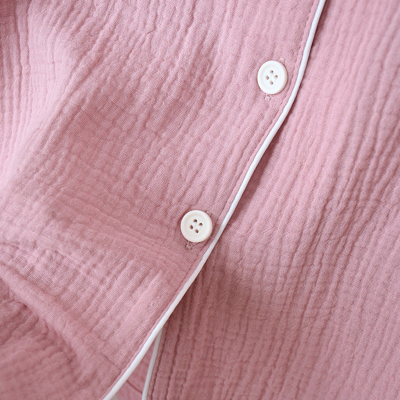 Spring and Autumn Couple Pajamas Set 100%Cotton Crepe Long Sleeve Pants Two Piece Men's and Women's Large Size
