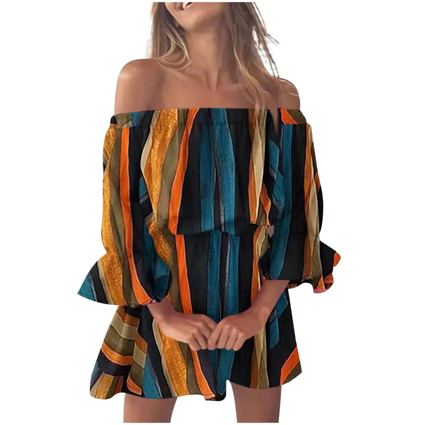 Elegant Summer Print Off Shoulder Dress for Women