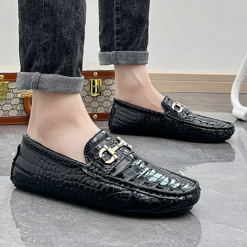 High Quality Luxury Green Snakeskin Leather Men Casual Comfort Lightweight Plus Size 48