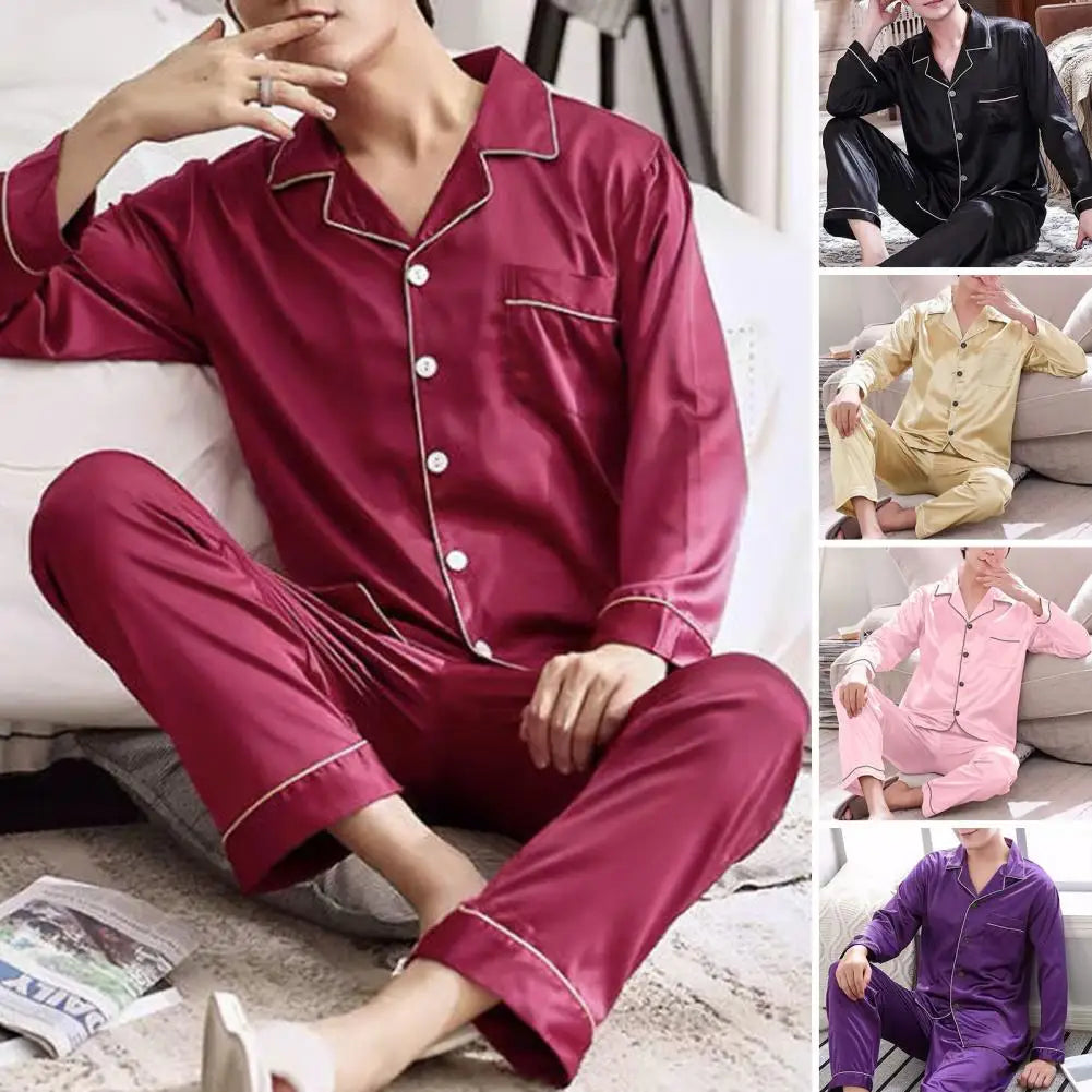 Pajama Sets For Men's Satin Silk