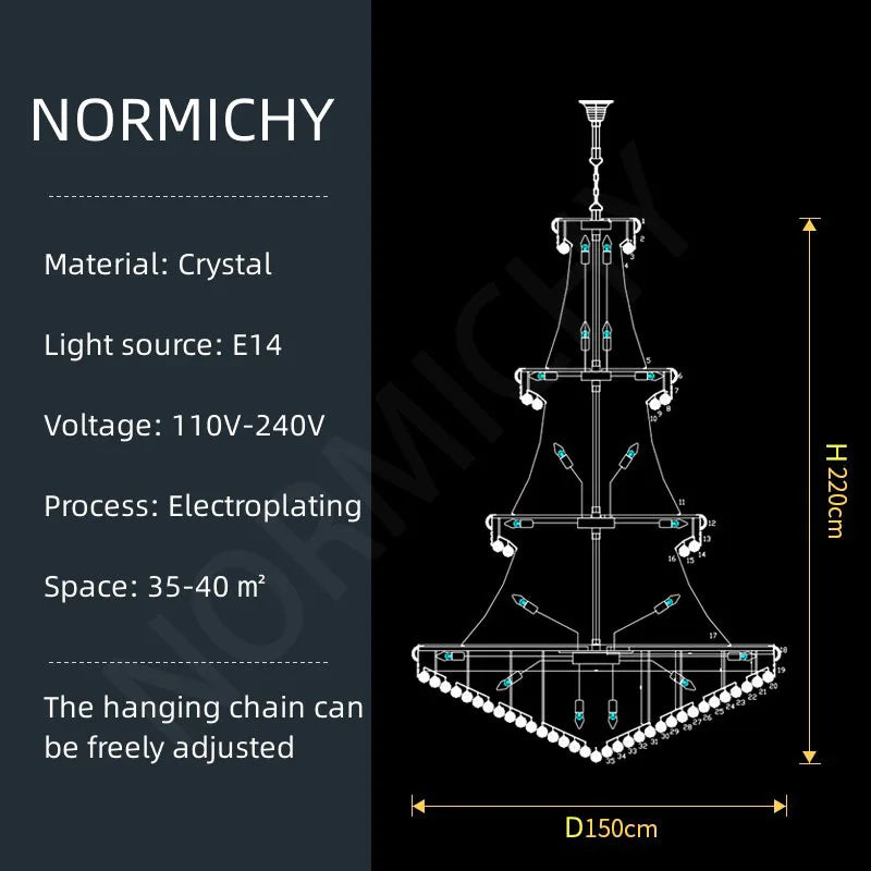 Luxury Staircase Living Room European-Style Large Chrome Chandelier