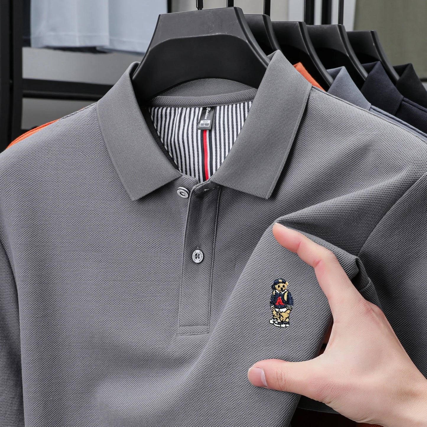 100% cotton high-end brand men short sleeve polo shirt cartoon bear embroidery comfort texture skin friendly breathable T-shirt