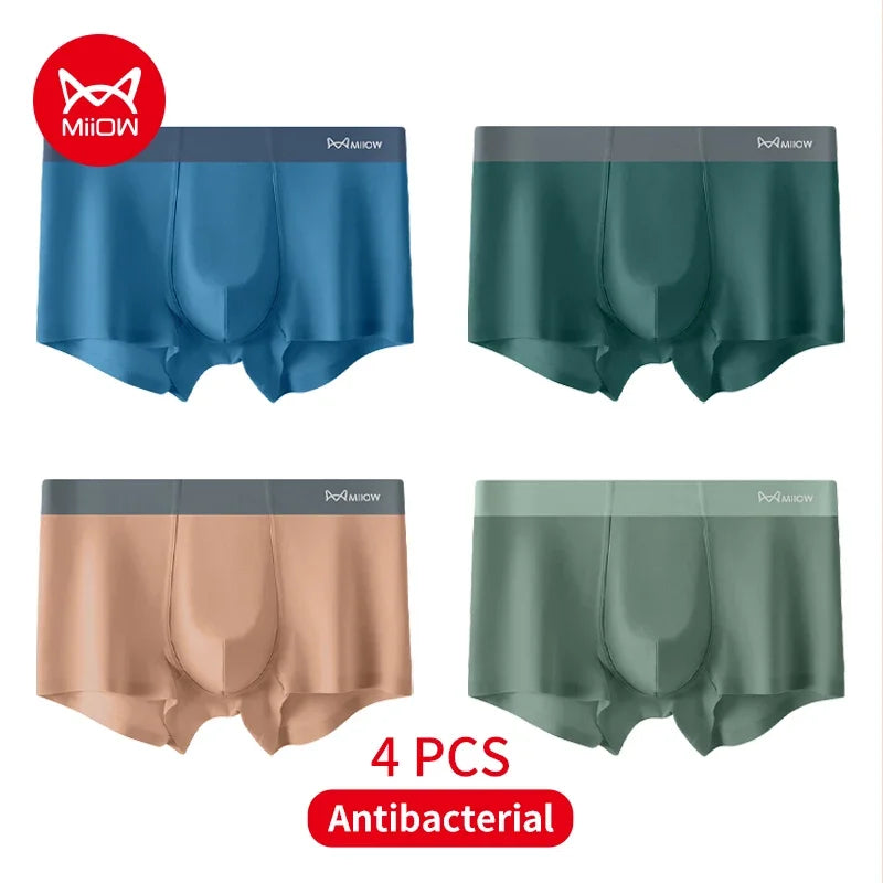 4Pcs Traceless Breathable Silky Antibacterial Men Boxers Trunks