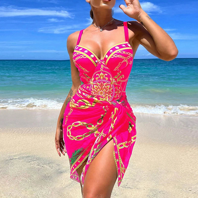 Women 2 Piece Bikini Set Push Up Floral Printed Bikinis Strappy Bandage Brazilian Swimwear Bathing Suit