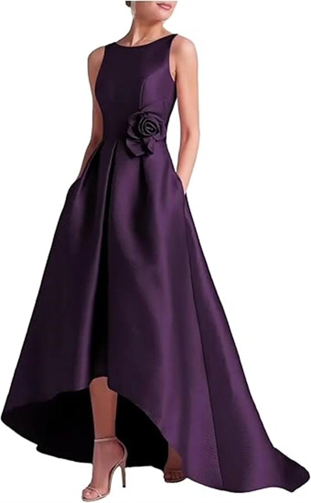 Customized High Low Satin Dresses Wedding Guest Mother of the Bride With Pocket Sleeveless Party Evening Gown