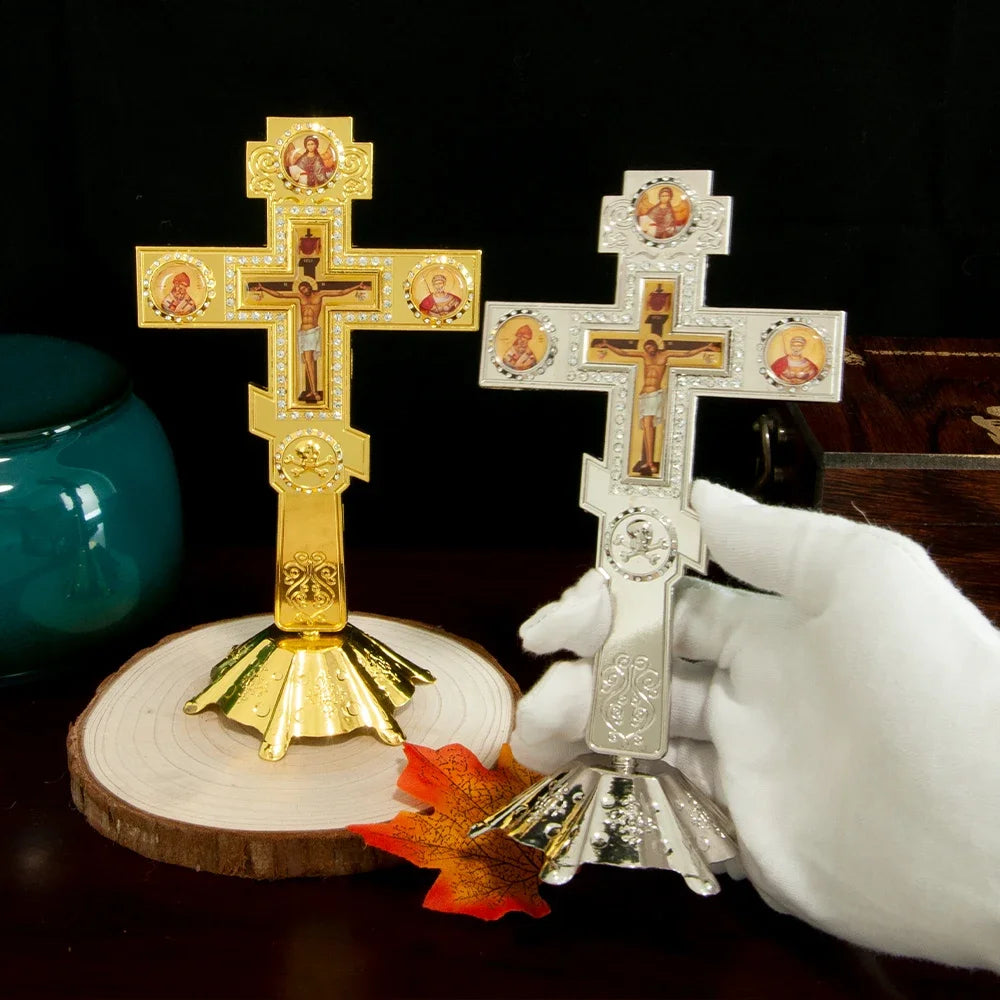 Orthodox Church Cross Gold Planting With Stand Decoration