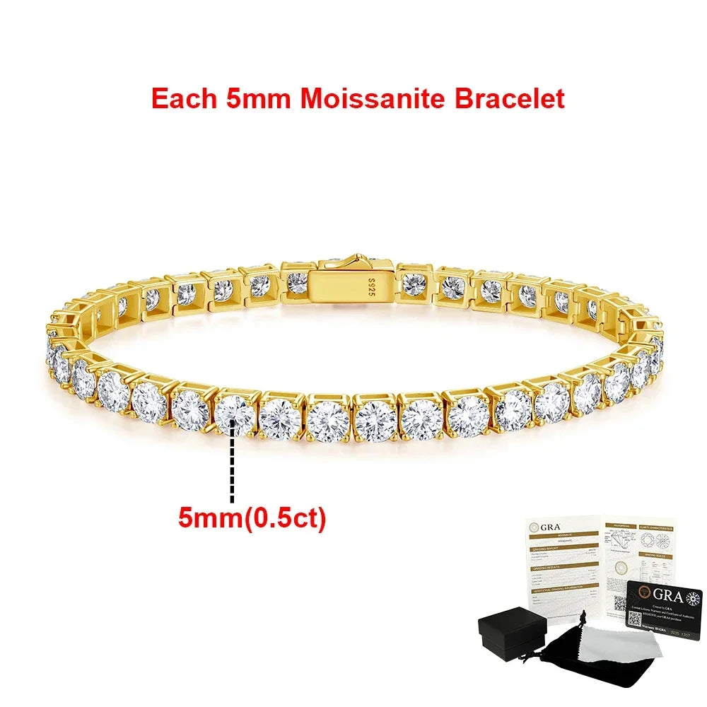 Real Moissanite Tennis Bracelets for Women Man 925 Sterling Silver Plated