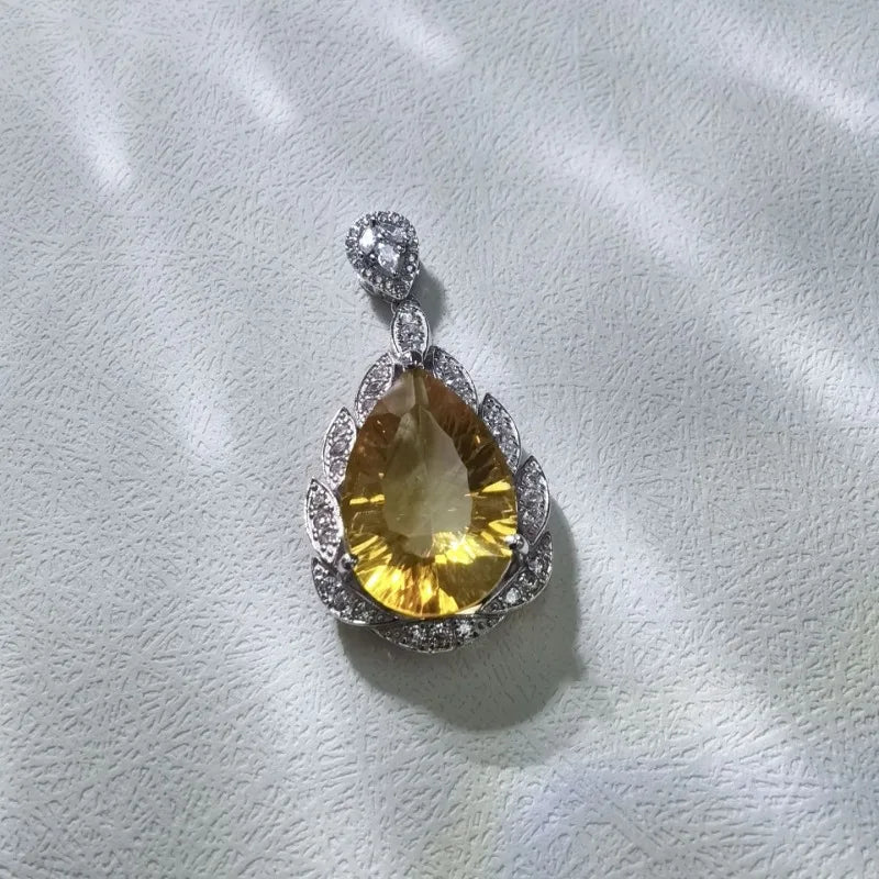 925 Sterling Silver Certified 13*20MM Natural Citrine Pendant Necklaces for Women Fine Jewelry