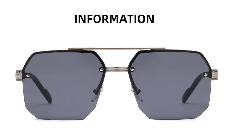 Trendy Aviator Sunglasses for Mens Womens Retro Double Bridge Metal Driving UV400 Outdoor Eyewear Semi-Rimless Lentes De Sol