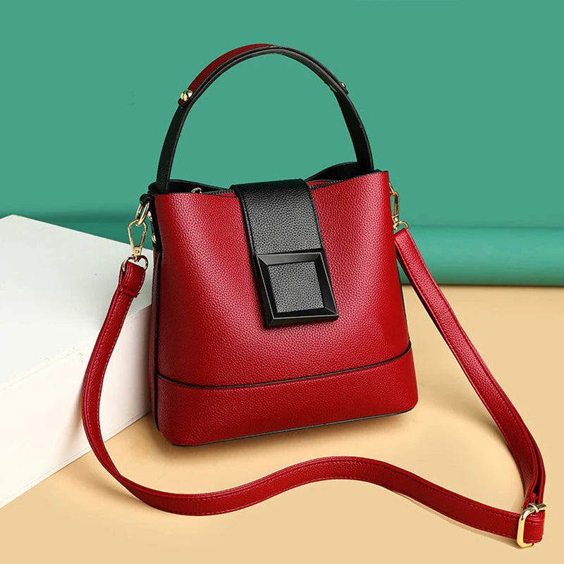 Solid Color Pu Decoration Elegant Hand-Held Bucket Bag