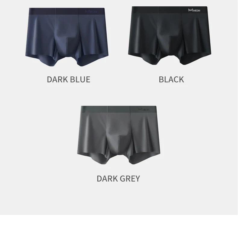 3Pcs Ice Silk Seamless Men Underwear Boxer Shorts Trunk